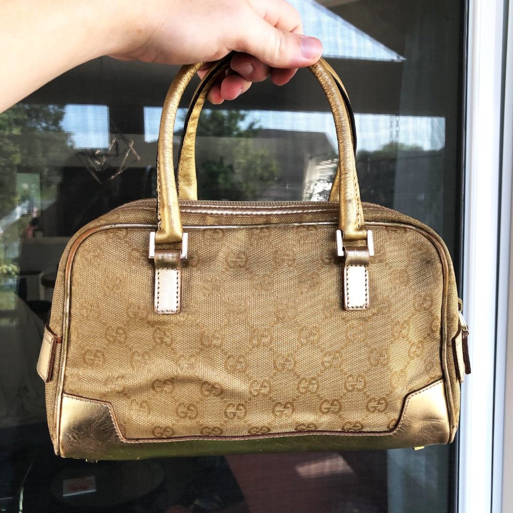 Gucci Gold GG Monogram Mini Bowler Satchel/Bag - Picture 2 of 15